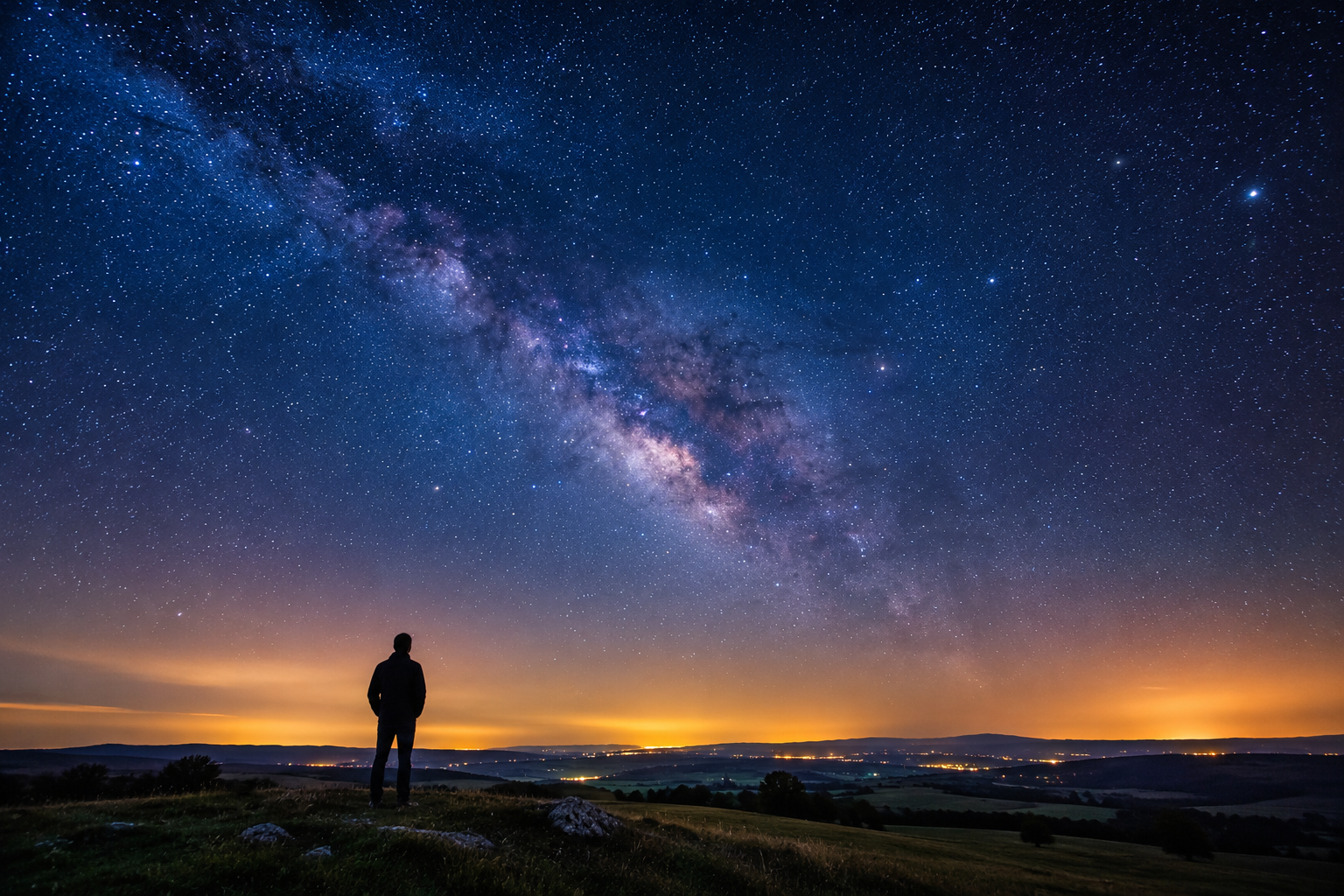 A person standing beneath the Milky Way, gazing at the vastness of God's creation (step-one.png)